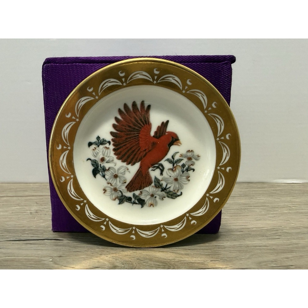 State Birds Flowers Franklin MINI Plate Virginia Cardinal Dogwood 3"